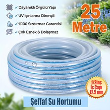 Glaswen Örgülü Şeffaf Bahçe Hortumu 25 Metre Dayanıklı 3 Katlı Sağlam Çeşme Su Sulama Yıkama Hortum 12.5 mm 1/2"