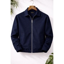Mero Life Erkek Basic Old Money Fermuarlı Oversize Mevsimlik Polo Yaka Gabardin Kumaş Ceket