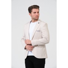 Bonesti Erkek Slim Fit Blazer Ceket Krem Kahve Noktalı