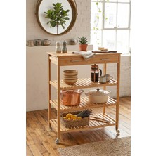 Robin Home Bambu 2 Çekmeceli Tekerlekli Bango Ada Mutfak Servis Arabası