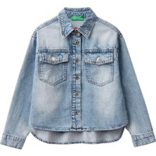 United Colors Of Benetton Kız Çocuk Açık Denim Göğüs Cepli Gömlek