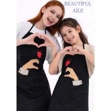 Sevilya Beautiful Aile Sıvı Geçirmez Su Geçirmez Mutfak Önlüğü Yetişkin ve Çocuk Önlüğü Kalp