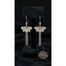 Erdobia 925 Ayar Gümüş Geleneksel El Işçiliği Telkari Yelpaze Motfili Zincir Sallantılı Küpe - Büyük