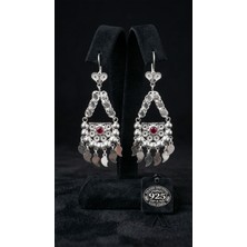 Roza Silver 925 Ayar Gümüş Geleneksel Telkari Yakut Rengi Taşlı Pullu Salkım Küpe