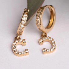 Hakan Mücevherat Sallantılı Taşlı C Harfi 14 Ayar Altın Küpe