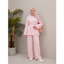 Miostil Çapraz Düğmeli Pantolonlu Takım-Pembe