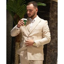 Beystil Sivri Yaka Bej Kruvaze Takım Elbise NIKOL036 - Slim Fit