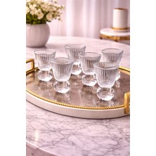 Yzhome 6 Kişilik Cam Elmas Ayaklı Çizgili Kahve Yanı Bardağı Bardak 50ML