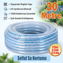 Glaswen Örgülü Şeffaf Bahçe Hortumu 30 Metre Dayanıklı 3 Katlı Sağlam Çeşme Su Sulama Yıkama Hortum 12.5 mm 1/2"
