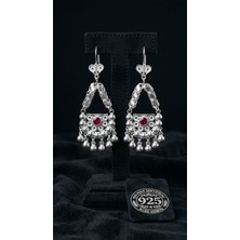 Roza Silver 925 Ayar Gümüş Geleneksel Telkari Yakut Rengi Taşlı Toplu Salkım Küpe