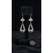 Roza Silver 925 Ayar Gümüş Geleneksel El Işçiliği Telkari Safir Taşlı Lale Figürlü Damla Drop Sallantılı Küpe