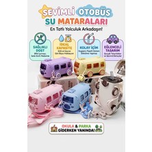 Wolawood Sevimli Otobüs Figürlü Park Okul Matarası 500-ML Askılı & Kilitli Kapak & Pipetli Suluk Bpa Free Kaliteli Mug Matara