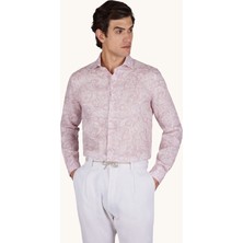 Paul & Shark Erkek Dar Kalıp Desenli Uzun Kollu Keten Pembe Gömlek 26413108-F18