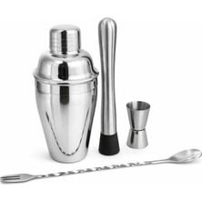 Perlotus Premium Kokteyl Seti 4 Parça Paslanmaz Çelik Bar Miksoloji Seti 500 cc Shaker Jigger Mojito Tokmağı Burgulu Karıştırma Kaşığı