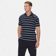 Paul & Shark Erkek Regular Fit Çizgili Metalik Logolu %100 Pamuklu Kısa Kollu Mavi-Beyaz Polo Yaka T-Shirt 25411233-338