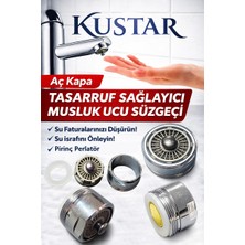 Kustar Aç-Kapa Musluk Ucu Su Tasarruf Aparatı Musluk Filtresi Lavabo Musluk Süzgeci Dış Dişli 23,7mm