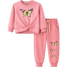 Monvoi Kız Çocuk Kelebek Desenli 2’li Takım (Sweatshirt + Eşofman Altı)