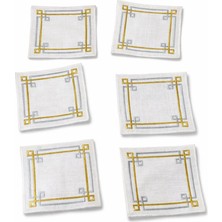 MKY Home Tekstil Mky Home Gold & Silver Nakışlı Keten Bardak Altlığı – 6’lı