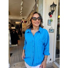 Mavi Beyaz Çizgili Dökümlü Ithal Gömlek