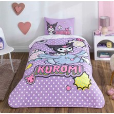 Taç Lisanslı Kuromi Smile Tek Kişilik Yatak Örtüsü