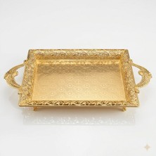 Gold Renk Ayaklı Tepsi Orta Boy LKM-427 Gold - Lüks Sunum Tepsisi