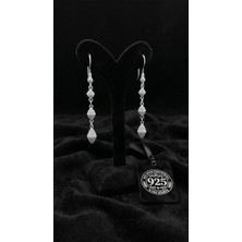 Roza Silver 925 Ayar Geleneksel Kafes Telkari El Işi Top Zincir Gümüş Üçlü Sallantılı Küpe