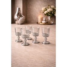 Yzhome 6 Kişilik Cam Gümüş Ayaklı Kahve Yanı Su Bardağı Kristal Desen Bardak 60ML