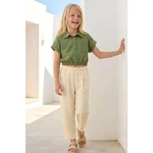 Queen Kids Kız Çocuk Denin Baggy Pantolon Krem