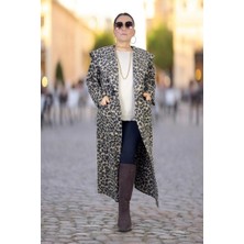 Leopar Desenli Torba Cep Kapamasız Kapüşonlu Büyük Beden Buklet Kap Ceket