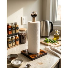 Af Epoxyart Modern Epoksi Kağıt Havluluk - Gerçek Kahve Çekirdekli & Ağaç Tabanlı Stand - Çeyizlik -Bohem Mutfak -Dekoratif Hediye