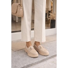 ModaOnn Kadın Nude Tokalı Loafer Ayakkabı
