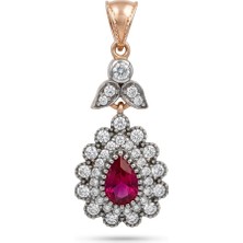 Hakan Mücevherat Kırmızı Damla Taşlı 14 Ayar Altın Kolye Ucu