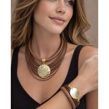 Kutcha Accessories Kahverengi Çoklu Deri Ip Kolye - Şık ve Modern Tasarım, Trendy Takı