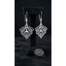 Roza Silver 925 Ayar Gümüş Geleneksel El Işçiliği Telkari Tavus Kuşu Tüyü Kanca Küpe
