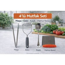 Shopping Fashion 4’lü Mutfak Seti – Çelik Maşa, Patates Ezici, Servis Kaşığı ve Hamur Kesici Çok Amaçlı