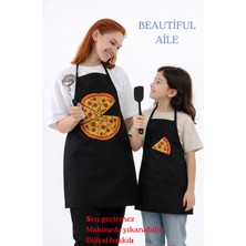 Sevilya Beautiful Aile Sıvı Geçirmez Su Geçirmez Mutfak Önlüğü Yetişkin ve Çocuk Önlüğü Pizza Siyah