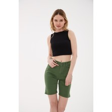 Fashion Friends Pamuklu Dar Kalıp Bisiklet Yaka Crop Bluz Bayan Bluz 26Y0326K1