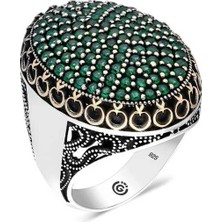 Fm 💎 Premium 925 Ayar Ithal Gümüş Yeşil Zirkon Taşlı Oval Erkek Yüzük - 29 Ölçü