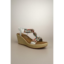 Modayak Guja 26Y155-GM Gümüş Renkli Taşlı Tokalı Yüksek Topuklu Kadın Sandalet