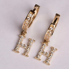 Hakan Mücevherat Sallantılı Taşlı H Harfi 14 Ayar Altın Küpe