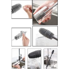 ÖZ Ticaret Biberon Temizleme Fırçası Silikon Süt Şişe Yıkama Fırçası 360 Derece Döner Fonksiyonlu Uzun Saplı