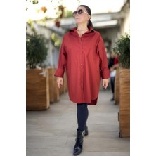 Düğme Kapama Ön Arka Asimetrik Kesim Manşet Kol Geniş Kalıp Poplin Kumaş Büyük Beden Tunik Gömlek