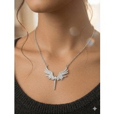 Stainless Steel 316L Gümüş Çelik Taşlı Kanatlı Kılıç Kararmaz Kolye