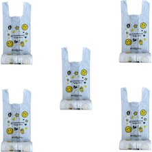 Omeyva Gülen Yüz Baskılı Rulo Şeffaf Market Torba -Hışır Atlet Poşet -Orta Boy -350 Gr.lık 5 Rulo