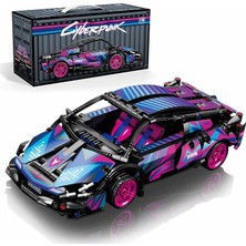 Mj Toys LEGO Lamborghini Revuelto Yarış Arabası Cyberpunk LEGO Araba Yapı Blok Cyberpunk Mavi Siyah Yarış Arabası Oyuncak Araba