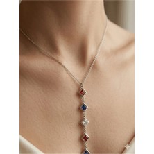 Stainless Steel 316L Gümüş Çelik Renkli Taşlı Sallantılı Kolye
