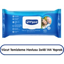 Canped Vücut Temizleme Havlusu 48X3 144 Yaprak Alkol İçermeyen Tüm Cilt Tipleri İçin Standart