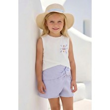 Queen Kids Kız Çocuk Dokuma Şort Etek Mavi