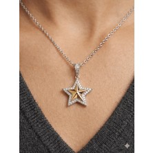 Stainless Steel 316L Çelik Iki Renkli Kararmaz Taşlı Yıldız Kolye