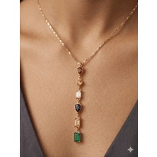 Stainless Steel 316L Altın Kaplama Renkli Taşlı Sallantılı Kararmaz Çelik Kolye